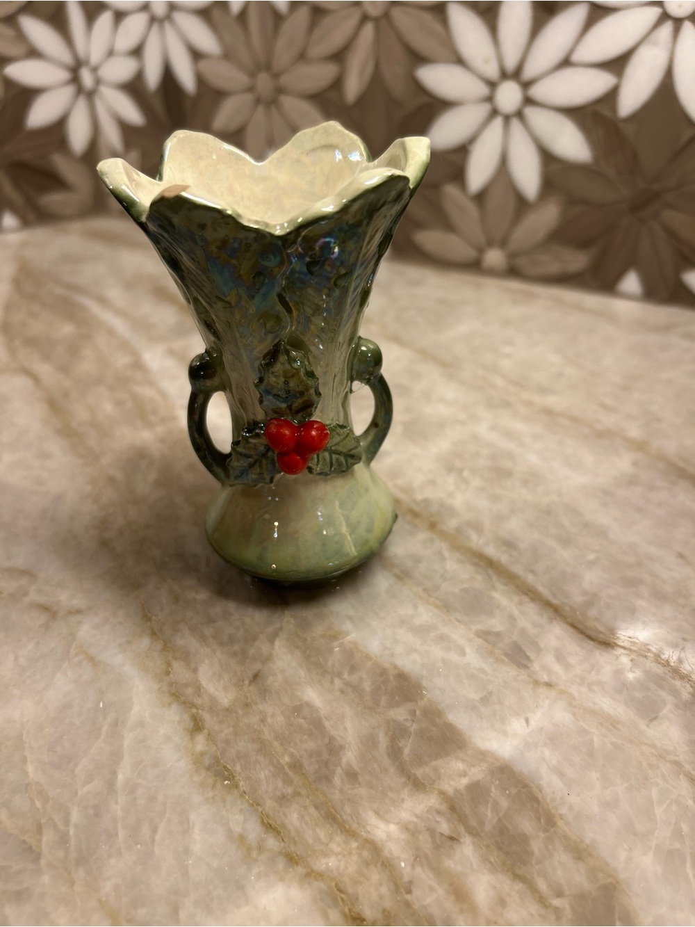 Vintage Lefton Norcrest Christmas Holly Miniature Vase Lusterware Japan